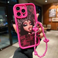 Cartoon Girl Pattern Phone Case with Beaded Lanyard, Anti-drop Phone Protective Cover, Phone Accessories Compatible with iPho...