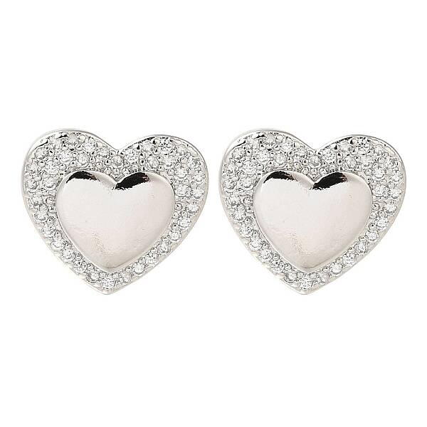 Brass Pave Clear Cubic Zirconia Stud Earrings