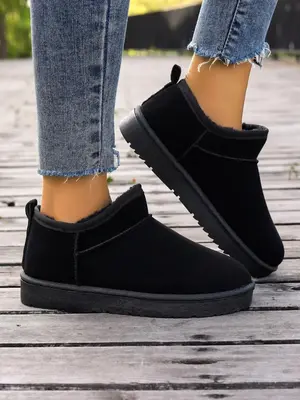Women's 2023 Minimalist Fluffy Slip on Snow Booties Ankle Boots, Fuzzy Comfy Warm Platform Snow Boots, Trendy Winter Shoes fo...