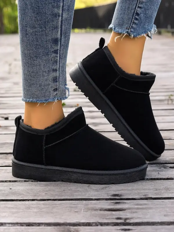 Women's 2023 Minimalist Fluffy Slip on Snow Booties Ankle Boots, Fuzzy Comfy Warm Platform Snow Boots, Trendy Winter Shoes fo...
