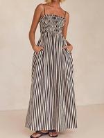 Women's Striped Print Cami Dress, Casual Sleeveless Pocket Design Long Dress for Summer, Ladies Clothes for Beach Holiday Vac...