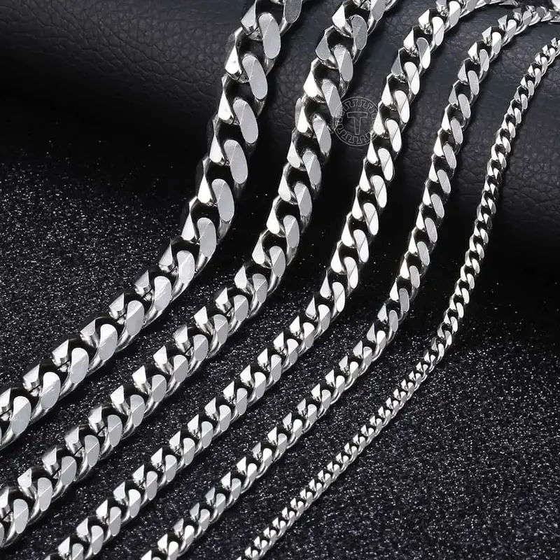 3/5/7/9/11mm Men's Silver Color Necklace Stainless Steel Cuban Link Chain For Mens Womens Basic Chokers 18-30inch Valentine B...