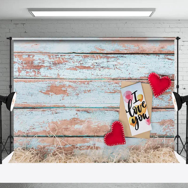 Aperturee Envelop Retro Blue Wooden Valentines Day Backdrop, 3X2FT(1MX0.6M), 14 USD, valentines day backdrops, NYHD1I40-M