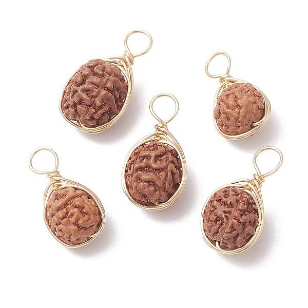Natural Rudraksha Copper Wire Wrapped Pendants