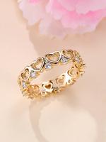 1 Piece Fashion Heart Shaped Hollow Out Artificial Zircon Decorated Ring, Elegant Copper Jewelry for Women, Girl's Temperamen...