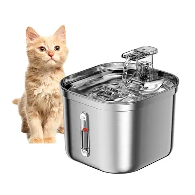 Petox 2.2L Stainless Steel Pet Fountain, Advanced Filter Material, Customizable 3-Level Water Flow for Healthy Pet Drinking