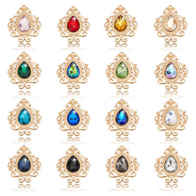 32Pcs 16 Colors Glass Rhinestone Cabochons