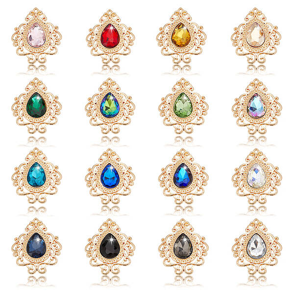 32Pcs 16 Colors Glass Rhinestone Cabochons