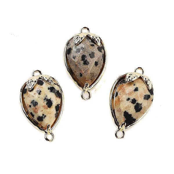 Natural Dalmatian Jasper Faceted Teardrop Connector Charms