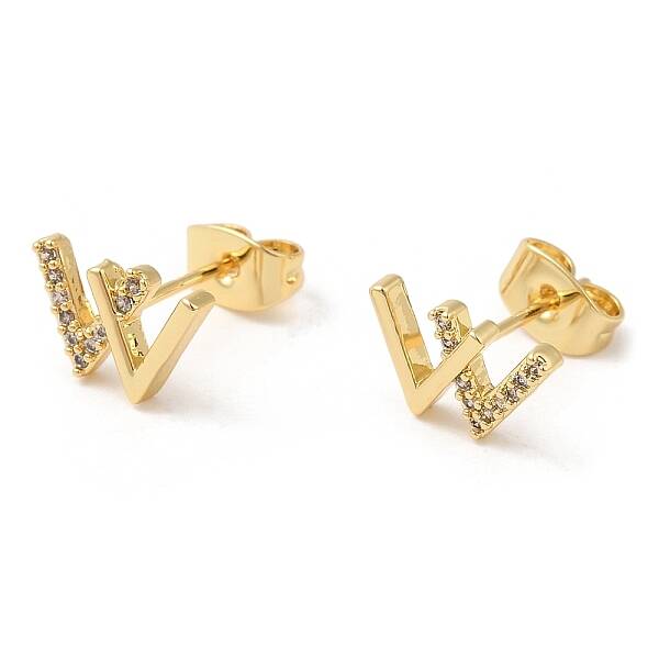 Cubic Zirconia Initial Letter W Stud Earrings