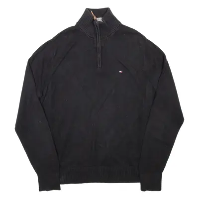TOMMY HILFIGER Mens Jumper Black 1/4 Zip Tight Knit L