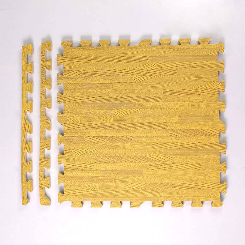 Wood Grain Foam Floor Mat Fully Paved | Color: Yellow | Dimensions: 30x30x1cm
