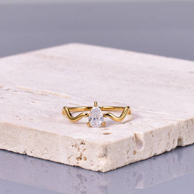 Teardrop 304 Stainless Steel with Clear Cubic Zirconia Finger Rings for Women