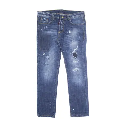 DSQUARED2 Distressed Paint Splatter Jeans Blue Denim Slim Skinny Stone Wash Womens W24 L37