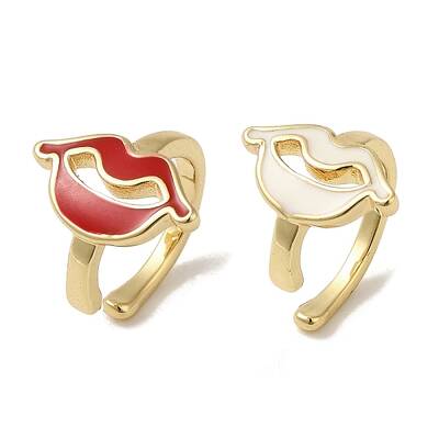 Rack Plating Brass Enamel Lip Cuff Earrings for Women