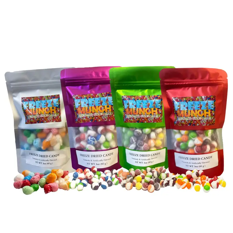 Freeze Dried Candies Assortment (4 Bags) – Rainbow 'S', Sour, Wild Berry, Air Munch Bites – Crunchy Sweet Snacks