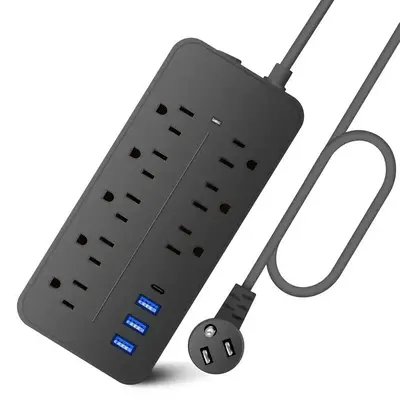 Power Strip Plug With 8 AC Outlet, Wall Power Strip, Multi 8 AC Outlet Power Strip Surge Protector Long Extension Cord 3 USB...