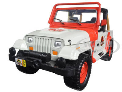 1992 Jeep Wrangler #12 White and Red Jurassic World Movie (2015) Hollywood Rides Series 1/24 Diecast Model Car by Jada
