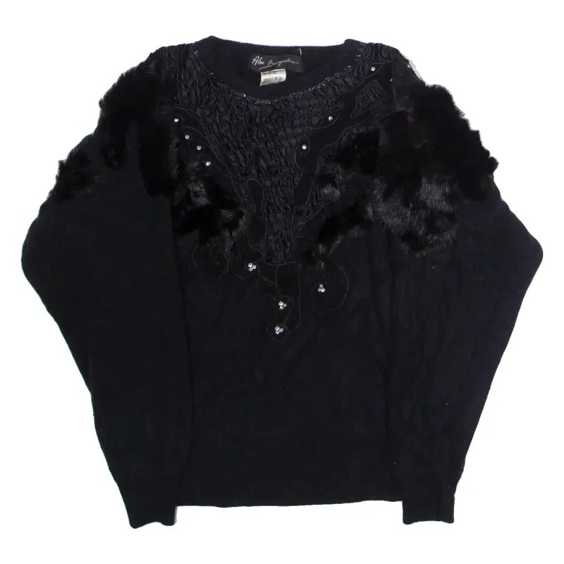 ALEX BURGUNDIAN Womens Patterned Jumper Black Crazy Pattern 90s Wool M