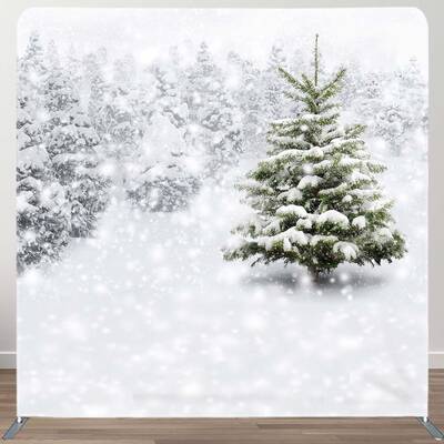 Aperturee White Snowy Winter Scene Square Tension Backdrop | Winter Wonderland Backdrop | Winter Photo Backdrop | Winter Wond...