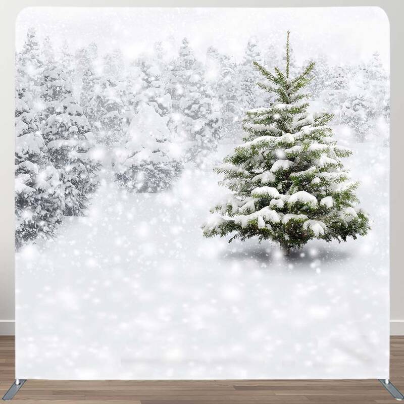 Aperturee White Snowy Winter Scene Square Tension Backdrop | Winter Wonderland Backdrop | Winter Photo Backdrop | Winter Wond...