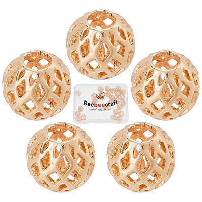 Beebeecraft 1 Box 30Pcs Hollow Spacer Beads 8mm 18K Gold Plated Filigree Hollow Ball Beads Round Metal Loose Beads for DIY Br...