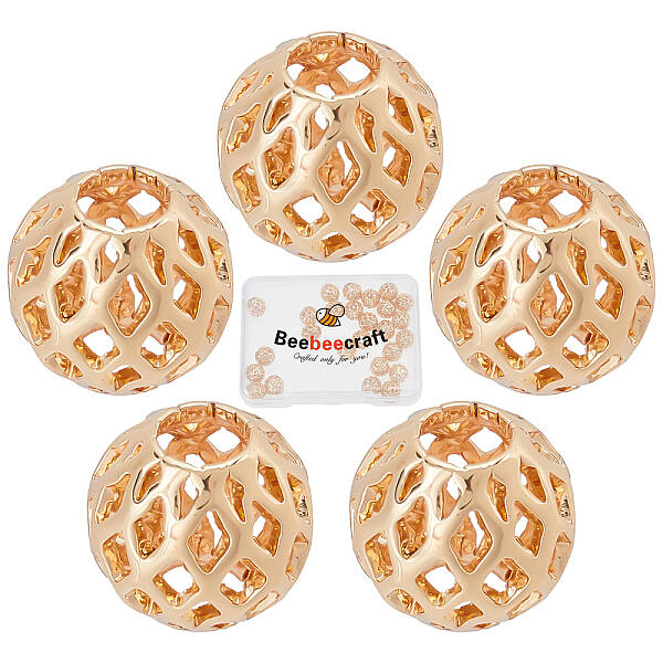 Beebeecraft 1 Box 30Pcs Hollow Spacer Beads 8mm 18K Gold Plated Filigree Hollow Ball Beads Round Metal Loose Beads for DIY Br...