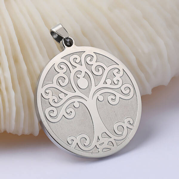 Non-Tarnish Flat Round with Tree of Life 201 Stainless Steel Pendants