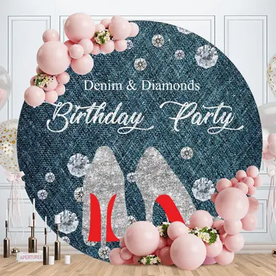 Aperturee Denim Diamond Silver High Heel Round Birthday Backdrop for Women