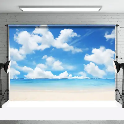 Blue Sky Clouds Sea Beach Photography Cloth Backdrop - Aperturee