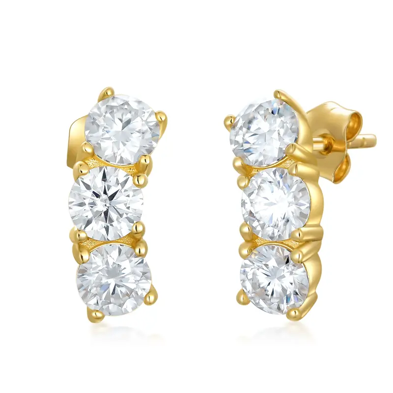10K Gold Moissanite Bar Stud Earrings