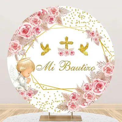 Mi Bautizo White Floral Angel Baby Baptism Backdrop