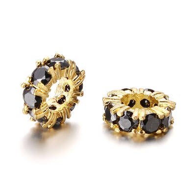 Large Hole Ring Brass Micro Pave Cubic Zirconia Spacer Beads