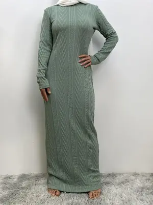 Women's Solid Long Sleeve Dress, Casual Comfy Long Dress for Winter, Women's Islamic Clothing for Daily Wear