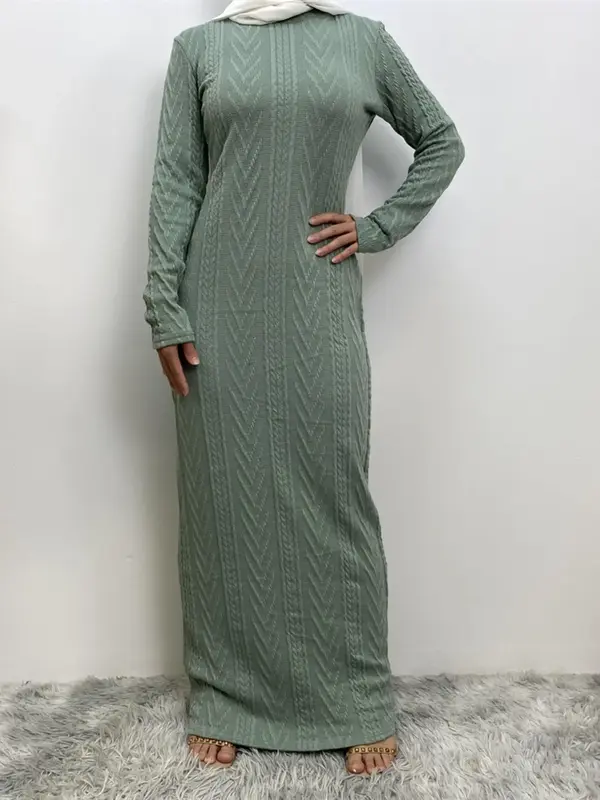 Women's Solid Long Sleeve Dress, Casual Comfy Long Dress for Winter, Women's Islamic Clothing for Daily Wear