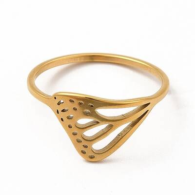 304 Stainless Steel Hollow Out Butterfly Wing Finger Ring for Women