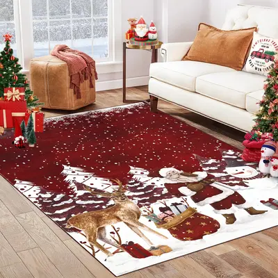 Garvee Christmas Area Rug 5x7 Machine Washable Xmas Santa Claus Rug for Living Room Non Slip Soft Faux Wool Bedroom Low Pile ...