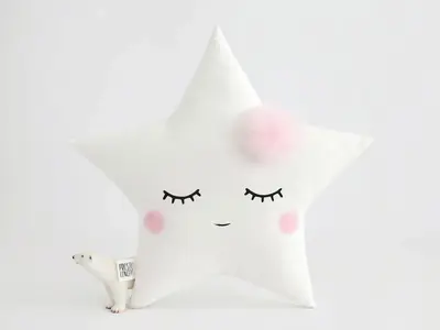 Set of 3 Pillows - Cloud (2 colors), White Crescent Moon and White Star Pillows with Pale Pink Touch