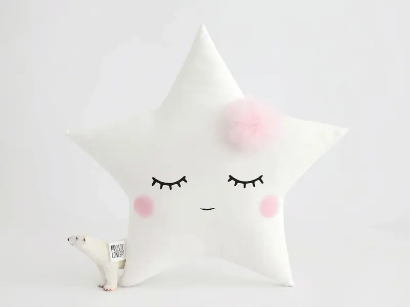 Set of 3 Pillows - Cloud (2 colors), White Crescent Moon and White Star Pillows with Pale Pink Touch