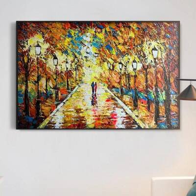 Autumn Park Landscape Painting Natural Painting Hand-Painted Golden Autumn Forest Wall Art for Home Decor | AUTUMN PARK