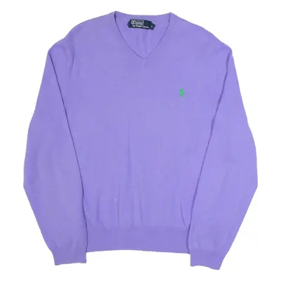 POLO RALPH LAUREN Womens Jumper Purple V-Neck Tight Knit Wool L