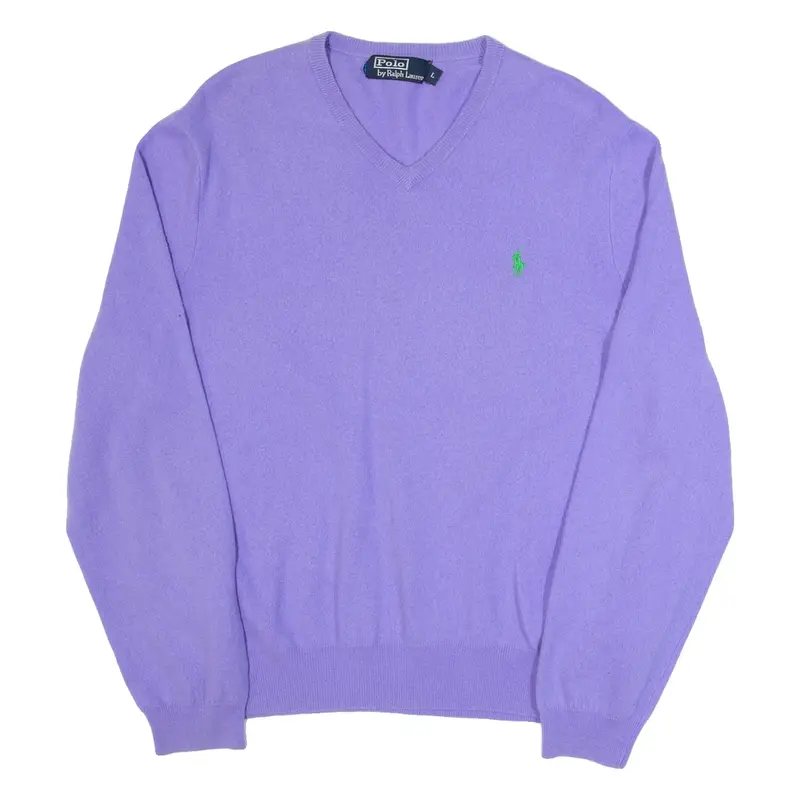 POLO RALPH LAUREN Womens Jumper Purple V-Neck Tight Knit Wool L