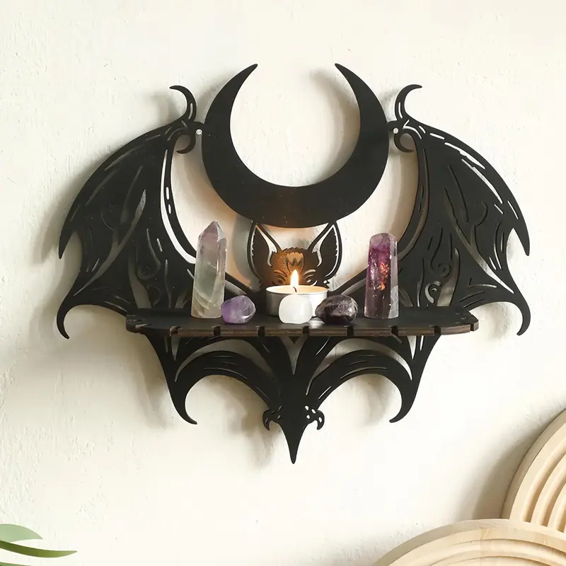 Bat Design Wall Mounted Shelf, 1 Count Halloween Themed Wall Decor Display Rack, Wall Decor for Home Living Room Bedroom, Hom...