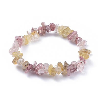 Natural Gold Rutilated Quartz & Strawberry Quartz Chip Stretch Bracelets