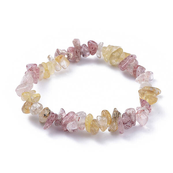 Natural Gold Rutilated Quartz & Strawberry Quartz Chip Stretch Bracelets
