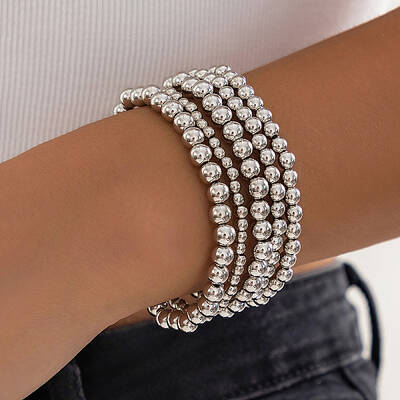 5Pcs 5 Styles Brass & CCB Beaded Stretch Bracelet Set
