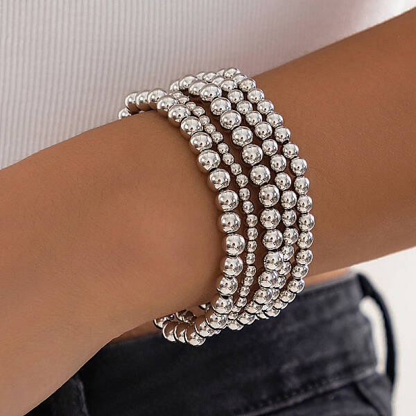 5Pcs 5 Styles Brass & CCB Beaded Stretch Bracelet Set