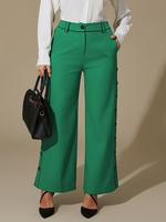Women's Colorblock Button Wide Leg Pants, Loose Fit Casual Comfy High Waist Trousers for Daily Wear, Ladies Bottoms for All S...