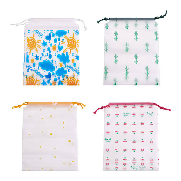 60Pcs 4 Style Plastic Frosted Drawstring Bags