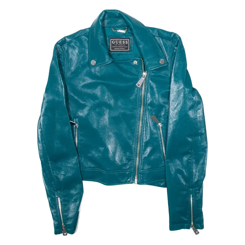 GUESS Womens Aviator Jacket Green Leather M